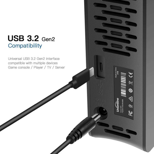 UnionSine 10TB 3.5" External Hard Drive USB3.2Gen2 Type-C HDD Storage Compatible for PC, Desktop, Laptop,TV(Black) HD3510 Black 10TB