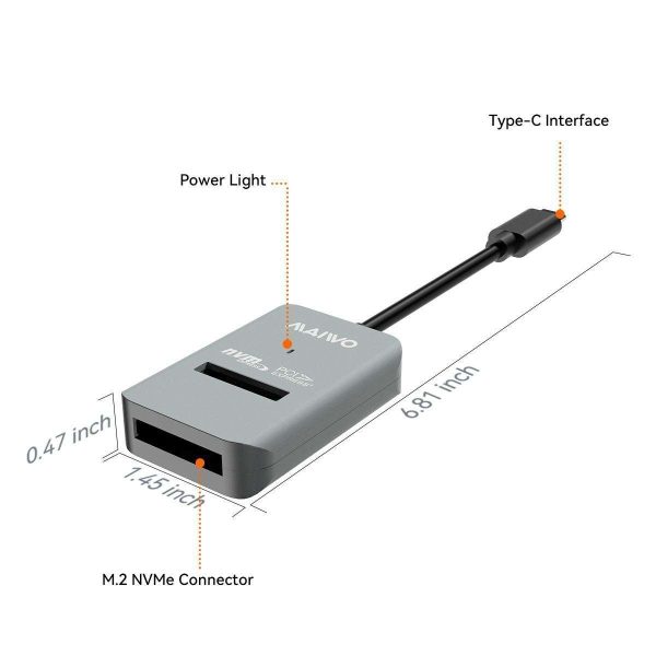 MAIWO M.2 NVMe 10 Gbps SSD Enclosure, USB 3.2 Gen 2 to NVMe PCI-E M.2 SSD Docking Station, Support UASP for NVMe SSD Size 2230/2242/2260/2280(up to 4TB)