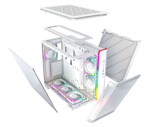 MONTECH, KING 95 PRO Dual-Chamber ATX Mid-Tower PC Gaming Case, High-Airflow, Toolless Panels, Sturdy Curved Tempered Glass Front, Six ARGB PWM Fan Pre-installed with Fan Hub, White