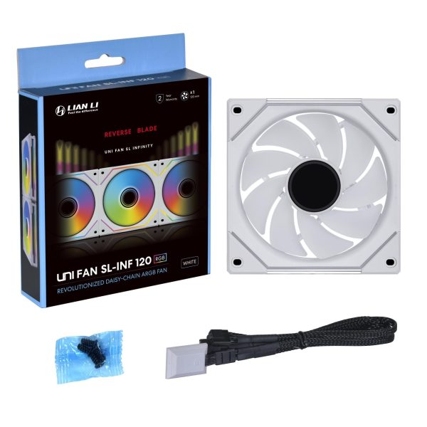LIAN LI UNI FAN SL INFINITY 120 RGB WHITE  REVERSE BLADE VERSION ---UF-RSLIN120-1W (No controller included)