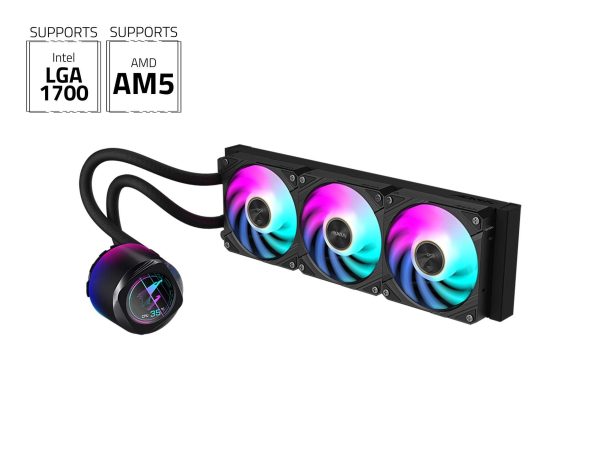 AORUS WATERFORCE X II 360 Liquid CPU Cooler, 360mm Radiator with 3x 120mm low noise ARGB Fans, compatible with Intel LGA1700 and AMD AM5(GP-AORUS WATERFORCE X II 360) - 3 Fan Slots (120 mm),Black,360mm AIO