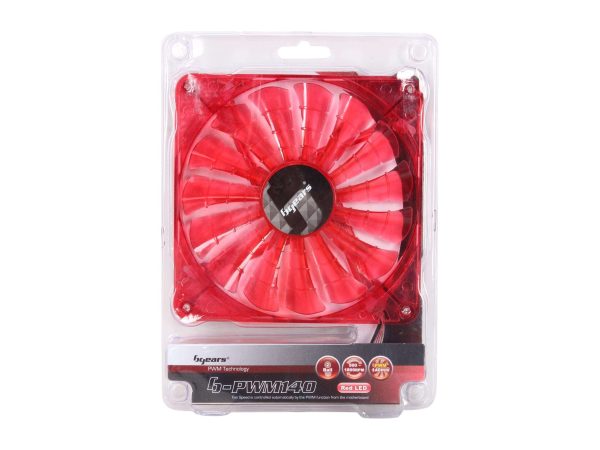 Bgears b-PWM 140 Translucent Red with Red LEDs, 15 Blades 2 Ball Bearing PWM fan with 500 to 1800 RPM, 110 CFM, 35.8dBA