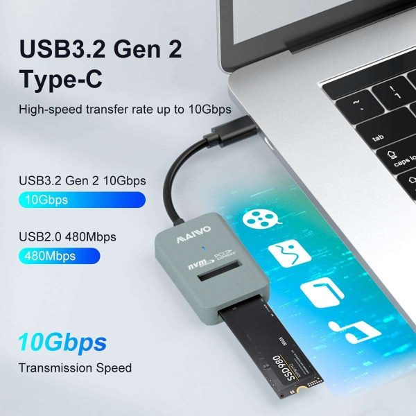 MAIWO M.2 NVMe 10 Gbps SSD Enclosure, USB 3.2 Gen 2 to NVMe PCI-E M.2 SSD Docking Station, Support UASP for NVMe SSD Size 2230/2242/2260/2280(up to 4TB)