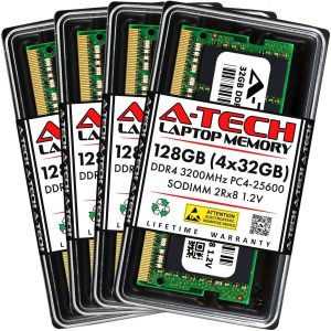A-Tech 16GB (2x8GB) DDR4 2400MHz SODIMM PC4-19200 Non-ECC Unbuffered CL17 1.2V 260-Pin SO-DIMM Laptop Notebook Computer RAM Memory Upgrade Kit - 128GB (4 x 32GB),DDR4 3200 (PC4 25600),22