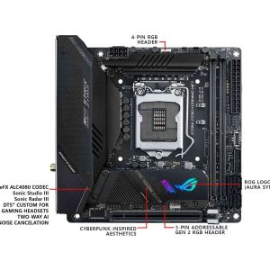 ASUS ROG Maximus XIII Hero (WiFi 6E) Z590 LGA 1200 (Intel 11th/10th Gen) ATX Gaming Motherboard (PCIe 4.0, 14+2 Power Stages, DDR4 5333+, Dual 2.5Gb LAN, Thunderbolt 4 Onboard, Bluetooth v5.2. - ROG STRIX Z590-I GAMING WIFI