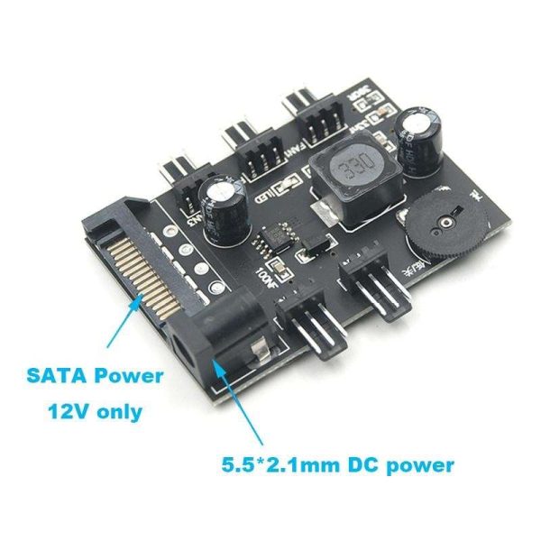 5 Channel Computer PC Case CPU Cooler 3pin cooling fan speed temperature controller, 5 Way 3 pin Fan Hub Power Supply Splitter by SATA 15 pin