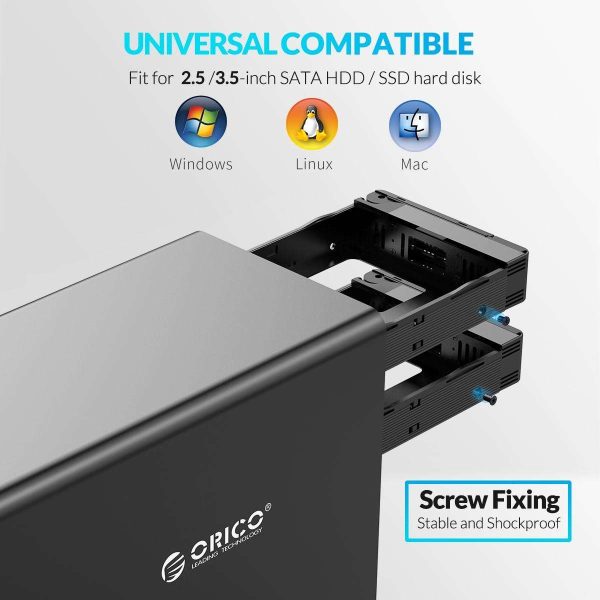 ORICO 5 Bay Raid Enclosure External Hard Drive Enclosure Case Support 90TB for 2.5/3.5 in HDD SSD Aluminum Hard Drive Docking Station for Enterprise Data Storage Built-in 150W Power With Raid