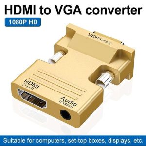 COFIER  Hot Low Power Portable Digital-to-analog Converter Box Adapter HDM/Mini HDMI/Micro HDMI to VGA Audio Video For DVD PC Laptop White - Gold
