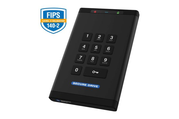 SecureData SecureDrive® KP 1TB SSD FIPS-140-2 Level 3 Validated 256-Bit Hardware Encrypted External Portable  USB 3.0 - Unlock via On-Board Keypad - 2TB