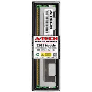 A-Tech 128GB (4x32GB) 4Rx4 PC3-14900L DDR3 1866 MHz ECC LRDIMM 1.5V Load Reduced DIMM 240-Pin Quad Rank x4 Server RAM Memory Upgrade Kit - 32GB