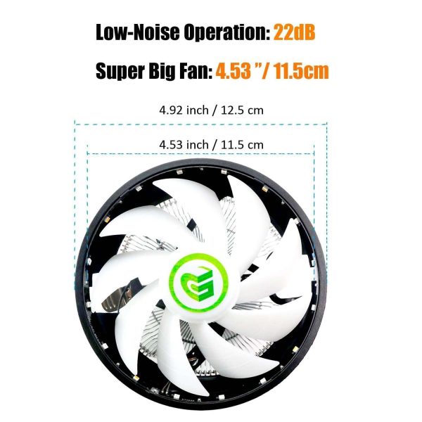 CPU Cooler with Mounting Bracket for Intel Socket LGA1200/1150/LGA1151/LGA1155/LGA1156/LGA1356/LGA1366/LGA2011/LGA2011-3/LGA2066