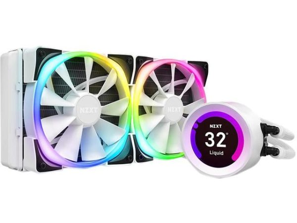 NZXT Kraken Z Series Z73 360mm - RL-KRZ73-01 - AIO RGB CPU Liquid Cooler - Customizable LCD Display - Improved Pump - Powered by CAM V4 - RGB Connector - Aer P 120mm Radiator Fans LGA 1700 Compatible - 2 Fan Slots (120 mm),White,Kraken Z53 RGB