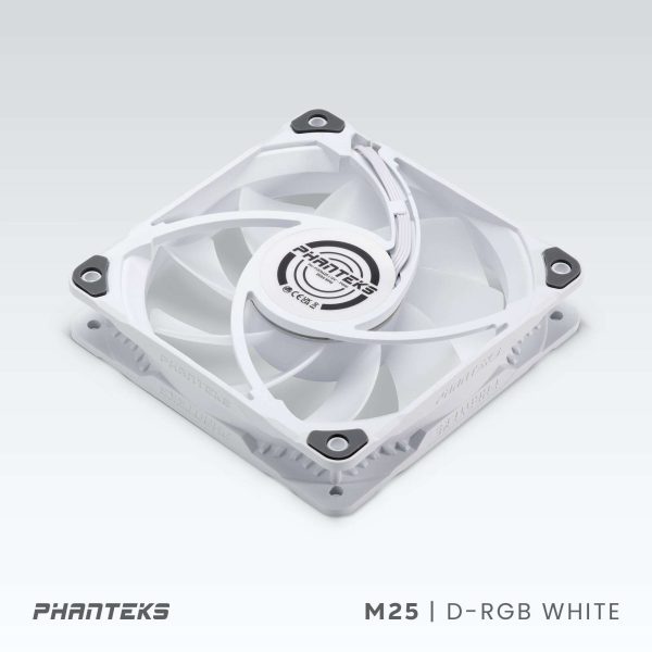 Phanteks M25-120 D-RGB fan, High-Airflow radiator performance, PWM control up to 2000RPM, ARGB/DRGB lighting, Daisy-Chain cable, White,3 Pack