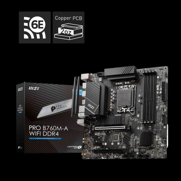 MSI B760 GAMING PLUS WIFI LGA 1700 (280) DDR5 ATX Motherboards - Intel,  SATA 6Gbps, Wi-Fi 6E, Bluetooth 5.3,  7.1 HD Audio, PCIe 4.0 x16, 2.5G LAN - PRO B760M-A WIFI DDR4