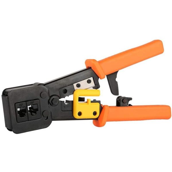 Hannord RJ45 Crimp Tool Pass Through Cat5 Cat5e Cat6 Crimping Tool for RJ45/RJ12 Regular and End-Pass-Through connectors (Orange)