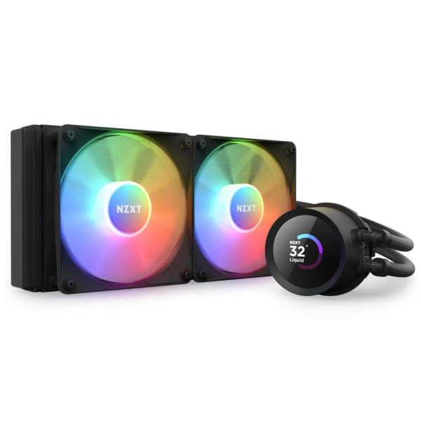 NZXT Kraken RGB 240mm - RL-KR240-W1- AIO RGB CPU Liquid Cooler - LCD Display - 2 x F120RGB Core Fans Radiator Fans White LGA 1700 / AM5 Compatible - 2 Fan Slots (120 mm),Black