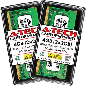 A-Tech 16GB (2x8GB) DDR3 / DDR3L 1600MHz SODIMM PC3L-12800 2Rx8 1.35V CL11 Non-ECC Unbuffered 204-Pin SO-DIMM Notebook Laptop RAM Memory Upgrade Kit - 4GB (2 x 2GB),DDR3 1333 (PC3 10600),9