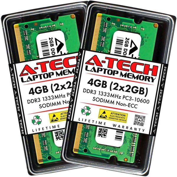 A-Tech 16GB (2x8GB) DDR3 / DDR3L 1600MHz SODIMM PC3L-12800 2Rx8 1.35V CL11 Non-ECC Unbuffered 204-Pin SO-DIMM Notebook Laptop RAM Memory Upgrade Kit - 4GB (2 x 2GB),DDR3 1333 (PC3 10600),9