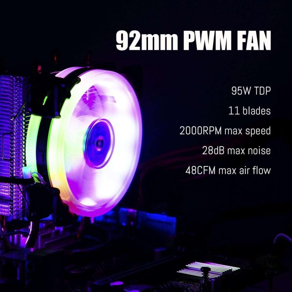 GLOTRENDS CPU Cooler for Intel CPU, 2 Heat Pipes, TDP 95W, 4 PIN 92mm PWM Fan, Compatible with LGA 1700/1200/1156/1155/1151/1150/775 Socket