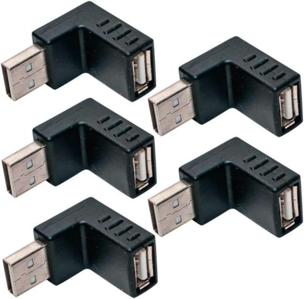 Right Angle USB Male to Up Facing Horizontal Female Adapter Extension Connector 5 pack