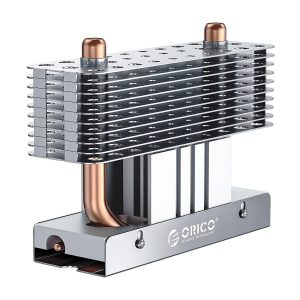 ORICO Strong Heat Dissipation M.2 SSD 2280 Heatsink Aluminum Cooling Copper Heat Pipe Silicon Therma Pads Gold with Cooling Fan - Silver