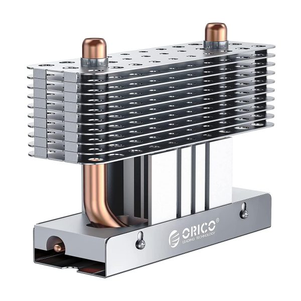 ORICO Strong Heat Dissipation M.2 SSD 2280 Heatsink Aluminum Cooling Copper Heat Pipe Silicon Therma Pads Gold with Cooling Fan - Silver