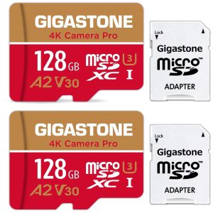 [Gigastone] Micro SD Card 32GB 5-Pack, Camera Plus, MicroSDHC Memory Card for Video Camera, Wyze Cam, Security Camera, Roku, Full HD Video Recording, UHS-I U1 A1 Class 10, up to 90MB/s, with Adapter - 256GB (128GB x 2),4K Camera Pro,2-Pack