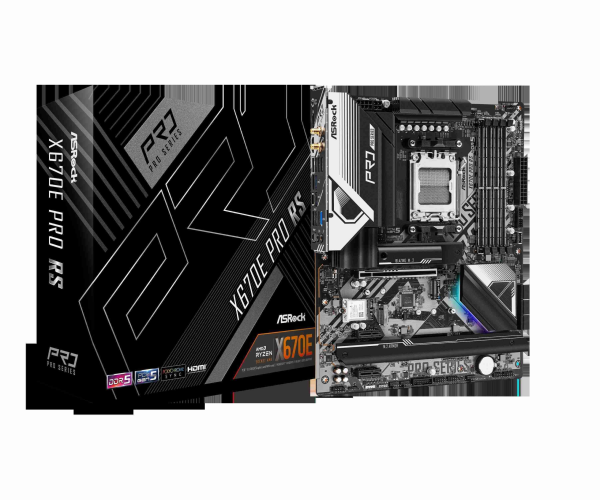 ASRock X670E Steel Legend AM5 ATX Motherboard. 4xDDR5 slots, PCIE 5.0X16, AMD Cross Fire, QuadM.2 slots, Dual LAN ports 1GB and 2.5GB , WIFI-6E,7.1 HD audio, HDMI 2.1, DP 1.4 ports - X670E PRO RS