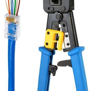 Hannord RJ45 Crimp Tool Pass Through Cat5 Cat5e Cat6 Crimping Tool for RJ45/RJ12 Regular and End-Pass-Through connectors (Orange) - Black Blue