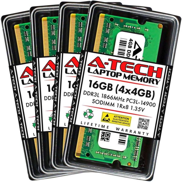 A-Tech 16GB (2x8GB) DDR3 / DDR3L 1600MHz SODIMM PC3L-12800 2Rx8 1.35V CL11 Non-ECC Unbuffered 204-Pin SO-DIMM Notebook Laptop RAM Memory Upgrade Kit - 16GB (4 x 4GB),DDR3L 1866 (PC3L 14900),13