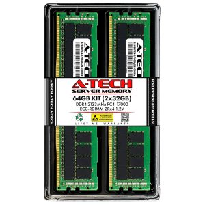 A-Tech 64GB (2x32GB) 2Rx4 PC4-17000R DDR4 2133 MHz ECC RDIMM Registered DIMM 288-Pin Dual Rank x4 Server & Workstation RAM Memory Upgrade Kit
