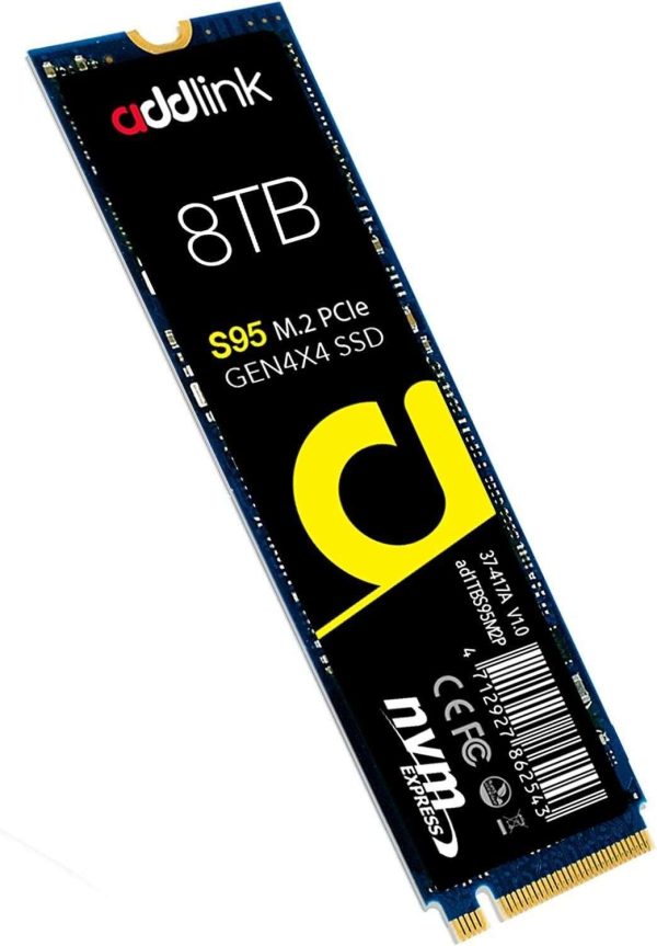 Addlink S93 4TB PCIe 4.0 NVMe SSD M.2 2280 Internal Solid State Drive, Read Speed up to 7400 MB/s, for Gamers and Creators- Dram-Less SLC Cache SSD - 8TB S95 w/o Heatsink