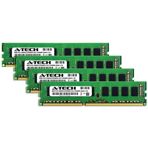 A-Tech 32GB (4x8GB) 2Rx8 PC3-10600E DDR3 1333 MHz ECC UDIMM 1.5V ECC Unbuffered DIMM 240-Pin Dual Rank x8 Server & Workstation RAM Memory Upgrade Kit