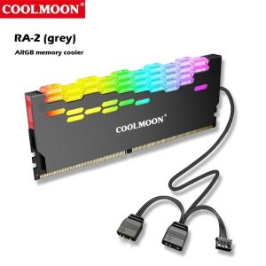 COOLMOON ARGB RAM Heatsink Cooler RGB Memory Cooling Heat Sink 5V 3 Pin 4 Pin Aluminum Alloy RA-2 Colorful Flashing Heat Spreader for Desktop PC Computer Accessories (Red) - Aluminum, Black