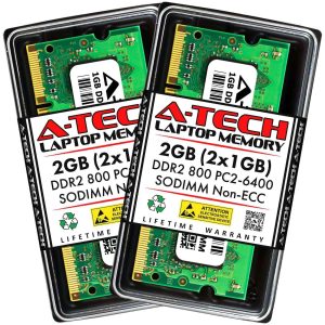 A-Tech 8GB (2x4GB) DDR2 800MHz SODIMM PC2-6400 Non-ECC Unbuffered CL6 1.8V 200-Pin SO-DIMM Laptop Notebook Computer RAM Memory Upgrade Kit - 2GB (2 x 1GB),DDR2 800 (PC2 6400),6