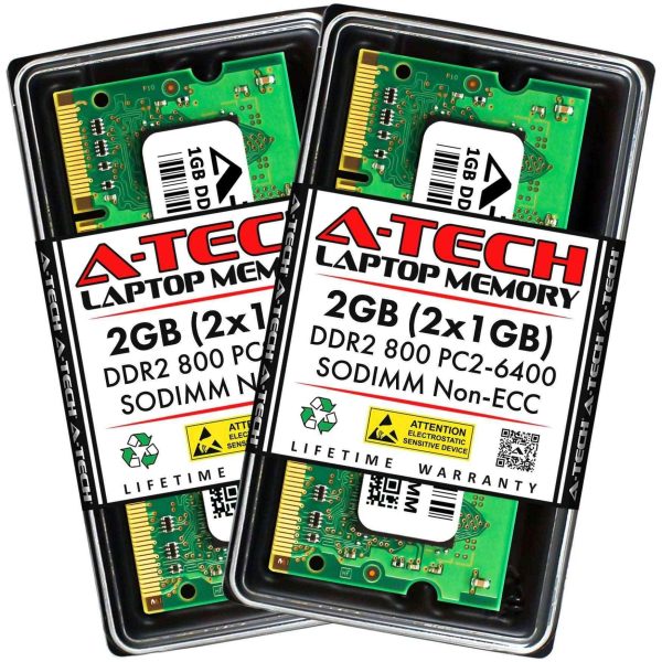 A-Tech 8GB (2x4GB) DDR2 800MHz SODIMM PC2-6400 Non-ECC Unbuffered CL6 1.8V 200-Pin SO-DIMM Laptop Notebook Computer RAM Memory Upgrade Kit - 2GB (2 x 1GB),DDR2 800 (PC2 6400),6