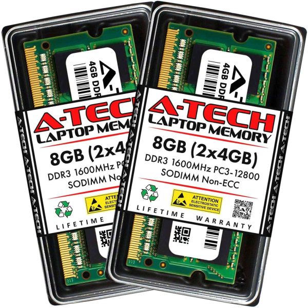 A-Tech 16GB (2x8GB) DDR3 / DDR3L 1600MHz SODIMM PC3L-12800 2Rx8 1.35V CL11 Non-ECC Unbuffered 204-Pin SO-DIMM Notebook Laptop RAM Memory Upgrade Kit - 8GB (2 x 4GB),DDR3 1600 (PC3 12800),11