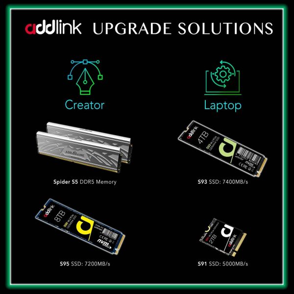 Addlink S93 4TB PCIe 4.0 NVMe SSD M.2 2280 Internal Solid State Drive, Read Speed up to 7400 MB/s, for Gamers and Creators- Dram-Less SLC Cache SSD
