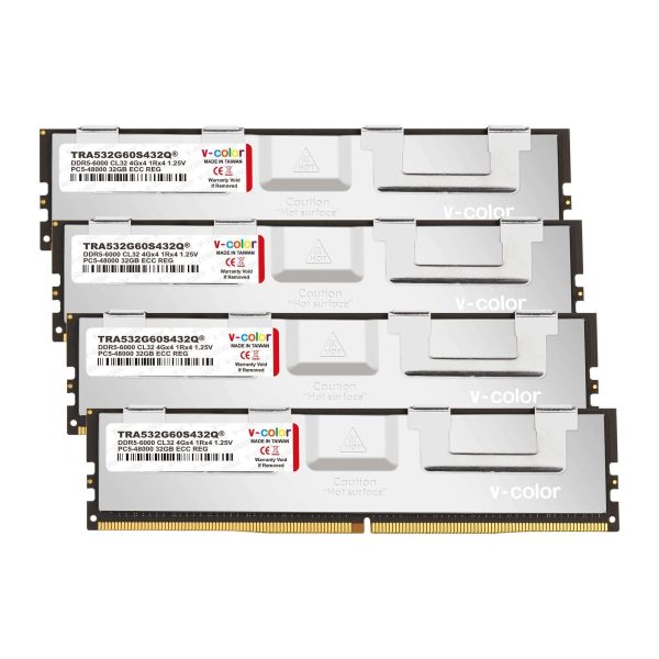 V-COLOR DDR5 128GB (32GBx4) 6000MHz CL32 4Gx4 1Rx4 OC R-DIMM (Overclocking ECC Registered DIMM) 1.25V Memory Ram for TRX50 Workstation (AMD EXPO) (TRA532G60S432Q)
