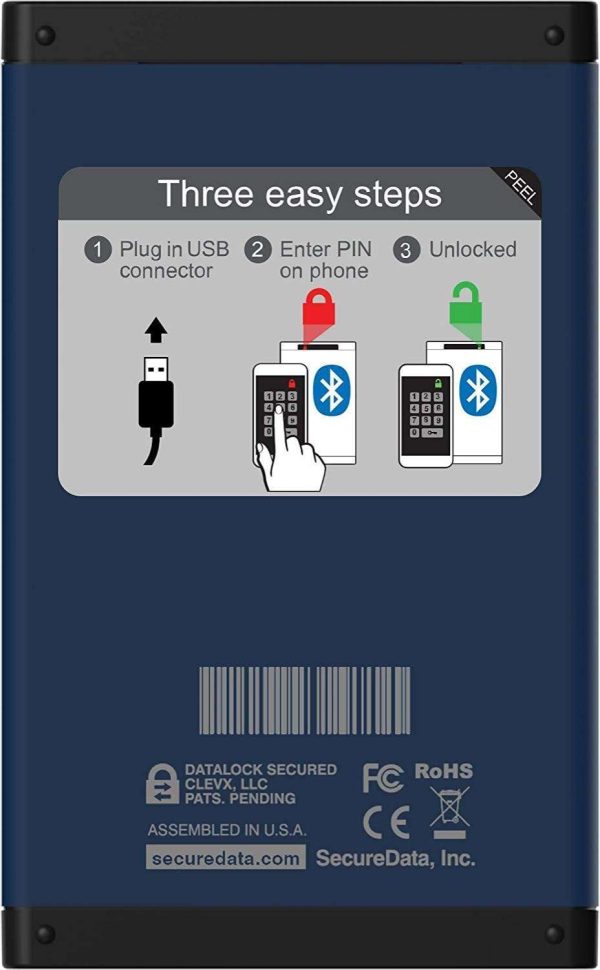 SecureData SecureDrive BT 1TB SSD FIPS 140-2 Level 3 Validated 256-Bit Hardware Encrypted External Portable USB 3.0 - Secure Wireless Unlock via Mobile App