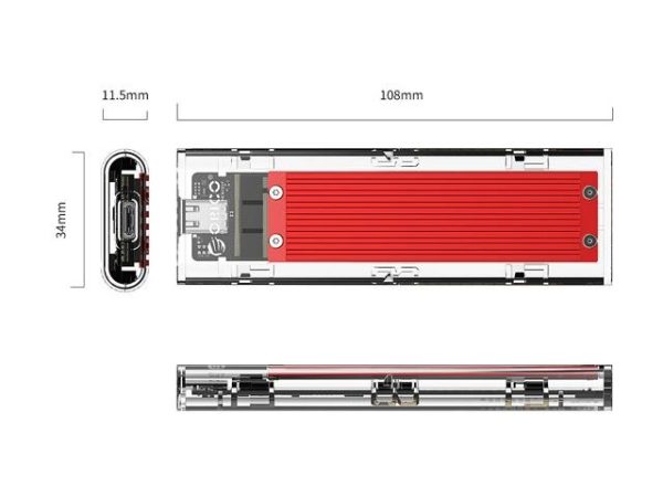 ORICO TCM2-C3 Aluminum USB 3.1 Gen2 Type-C NVMe M.2 Hard Drive Enclosure 10Gbps Date Transfer Rate Support UASP Protocol with Type-C to C Cable - Red