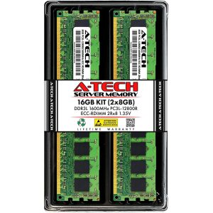 A-Tech 32GB (4x8GB) 2Rx8 PC3-12800R DDR3 1600 MHz ECC RDIMM 1.5V Registered DIMM 240-Pin Dual Rank x8 Server & Workstation RAM Memory Upgrade Kit - 16GB (2 x 8GB),DDR3L 1600 (PC3L 12800)
