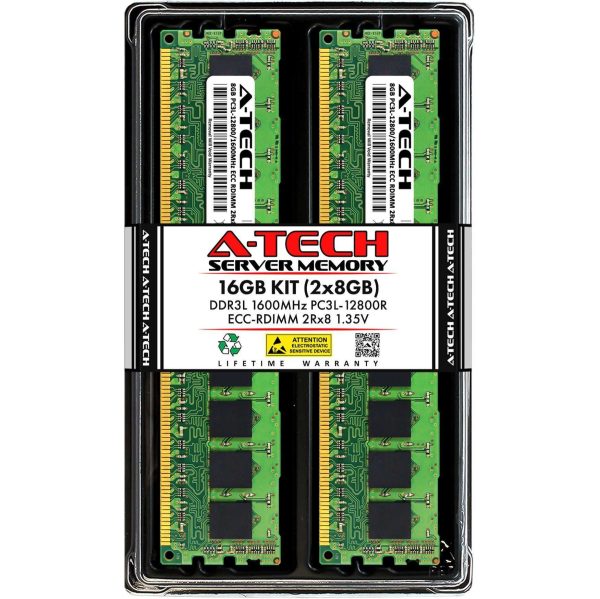 A-Tech 32GB (4x8GB) 2Rx8 PC3-12800R DDR3 1600 MHz ECC RDIMM 1.5V Registered DIMM 240-Pin Dual Rank x8 Server & Workstation RAM Memory Upgrade Kit - 16GB (2 x 8GB),DDR3L 1600 (PC3L 12800)