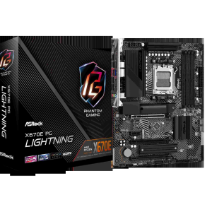 ASRock X670E Steel Legend AM5 ATX Motherboard. 4xDDR5 slots, PCIE 5.0X16, AMD Cross Fire, QuadM.2 slots, Dual LAN ports 1GB and 2.5GB , WIFI-6E,7.1 HD audio, HDMI 2.1, DP 1.4 ports - X670E PG Lightning