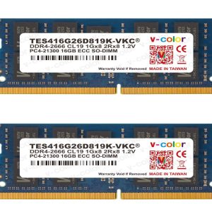 V-COLOR 64GB (2 x 32GB) ECC SO-DIMM DDR4 2666MHz (PC4-21300) for microservers, workstations, Networking Platforms and Embedded Systems 2Rx8 CL19 1.2V (TES432G26D819K-VC) - 32GB (2 x 16GB)