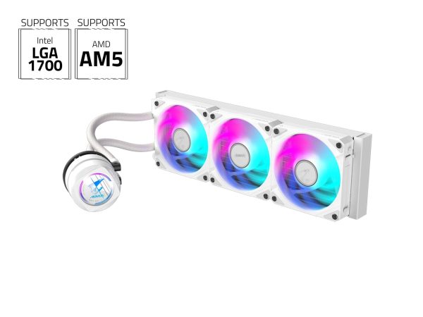 AORUS WATERFORCE II 240 Liquid CPU Cooler, 240mm Radiator with 2x 120mm low noise ARGB Fans, compatible with Intel LGA1700 and AMD AM5 (GP-AORUS WATERFORCE II 240 G2) - 3 Fan Slots (120 mm),White,360mm AIO