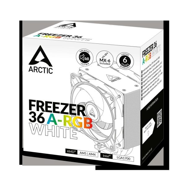 Freezer 36 A-RGB (White) – White CPU Cooler for Intel Socket LGA1700 and AMD Socket AM4, AM5, Direct touch technology, duo 12cm Pressure Optimized Fan with A-RGB lighting in push pull configuration