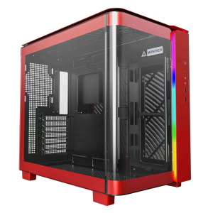 MONTECH, KING 95 PRO Dual-Chamber ATX Mid-Tower PC Gaming Case, High-Airflow, Toolless Panels, Sturdy Curved Tempered Glass Front, Six ARGB PWM Fan Pre-installed with Fan Hub, White - KING 95 (Red)