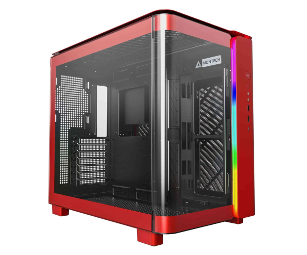 MONTECH, KING 95 PRO Dual-Chamber ATX Mid-Tower PC Gaming Case, High-Airflow, Toolless Panels, Sturdy Curved Tempered Glass Front, Six ARGB PWM Fan Pre-installed with Fan Hub, White - KING 95 (Red)