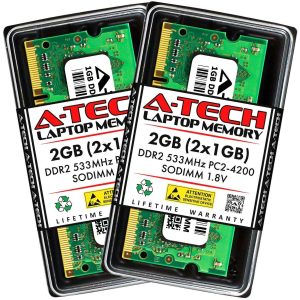A-Tech 8GB (2x4GB) DDR2 800MHz SODIMM PC2-6400 Non-ECC Unbuffered CL6 1.8V 200-Pin SO-DIMM Laptop Notebook Computer RAM Memory Upgrade Kit - 2GB (2 x 1GB),DDR2 533 (PC2 4200),4